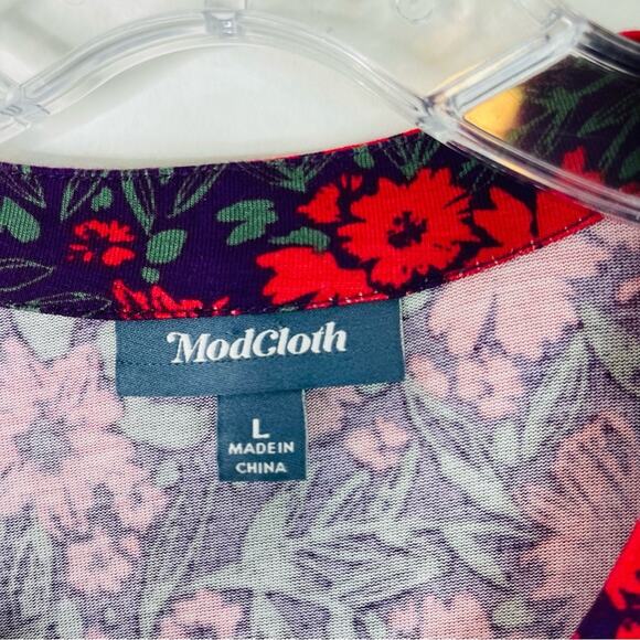 ModCloth red purple floral rockabilly grunge cottagecore midi dress large - Picture 5 of 7